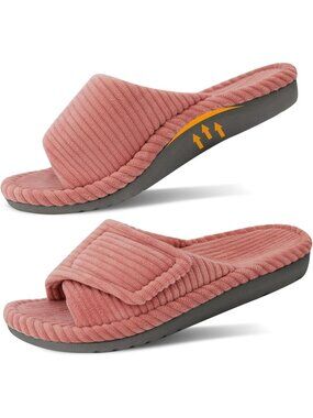 Women's Pink Orthopedic Arch Support Slippers Fuzzy Memory Foam Open Toe Slide